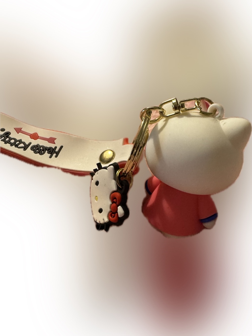 Hello Kitty Red Dress Green Pocket White Heart Keychain Wristlet - Picture 4 of 5
